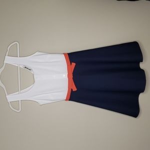 Mystic | ModCloth Sleeveless Dress with Bow | White Blue Orange Size Small